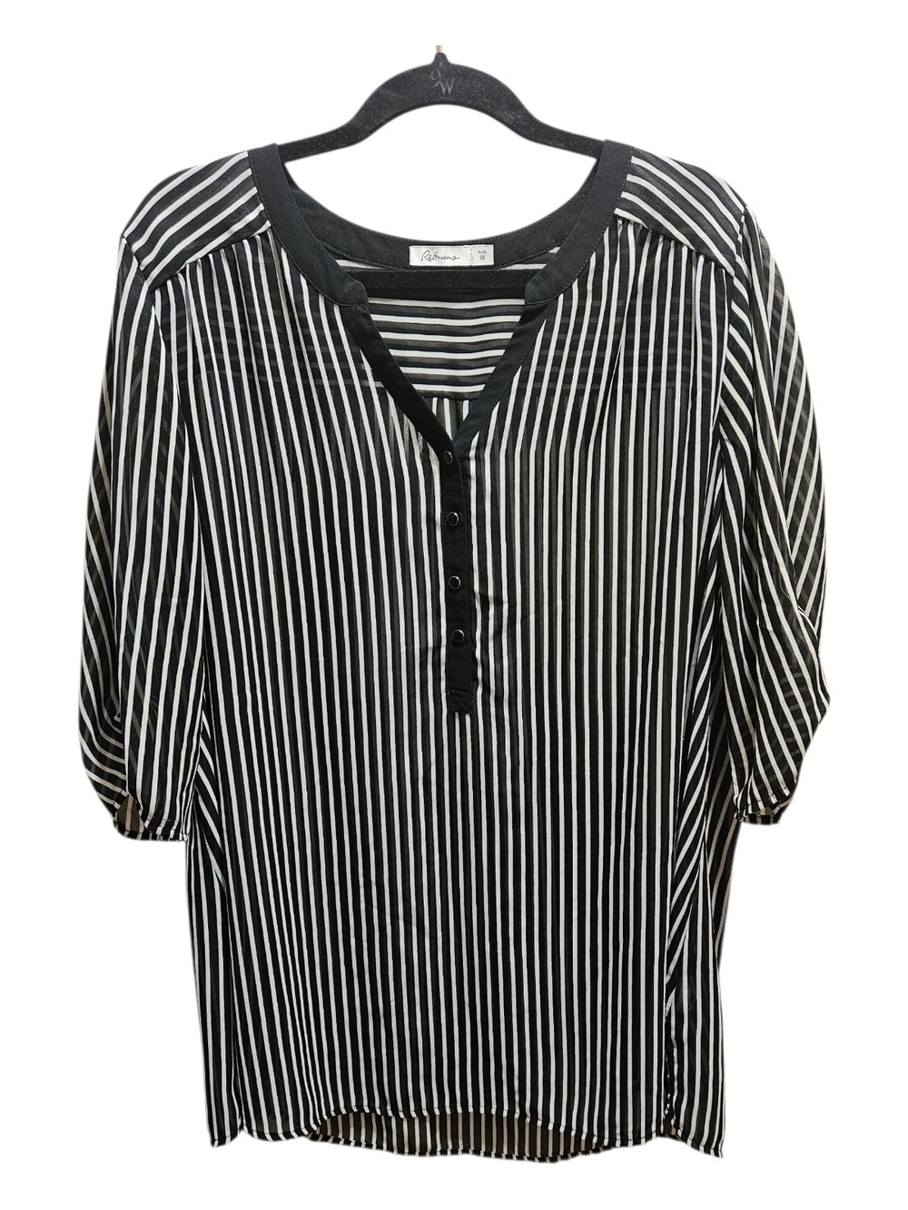 Reitmans Plus 18 Striped Sheer Blouse Corporate Goth 3/4 Roll Tab Sleeve